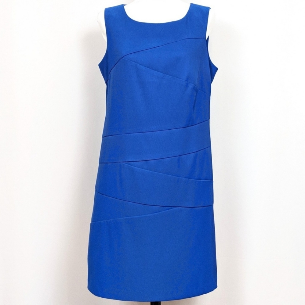 NWOT AB Studio Shift Dress Sleeveless Round Neck Banded Front Royal Blue 12P